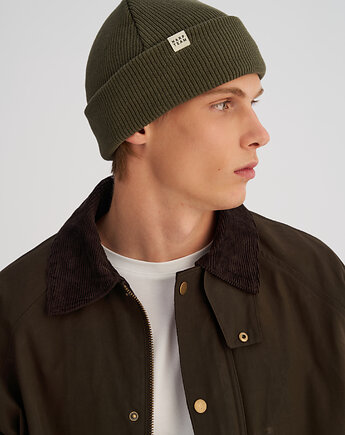 Czapka zimowa z bawełny organicznej oliwkowa, HARP TEAM