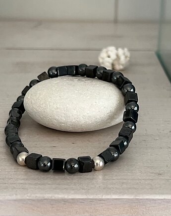 MĘSKA Bransoletka z naturalnymi kamieniami-  hematyt i srebro na gumce, Ade Art