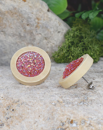 Drewniane kolczyki wkrętki z druzami boho, Spirit Of Copper