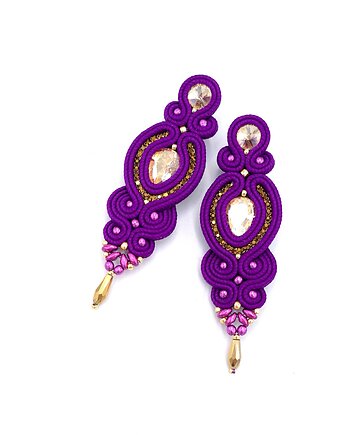 Kolczyki sutasz fioletowe ze złotem Ismara wieczorowe z kryształkami, Katrina Rossa