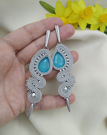 Kolczyki sutasz, srebrne kolczyki sutasz, turkusowe kolczyki, Soutacheria