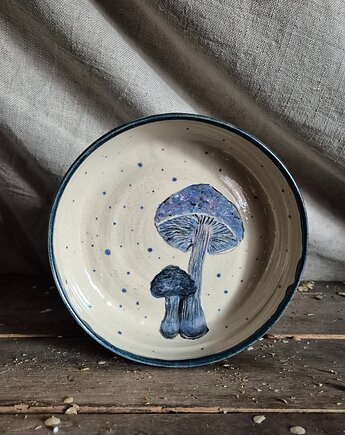 Talerz głęboki obiadowy 24 cm z ILUSTRACJĄ Grzyba, talerz ozdobny, Fiona Ceramics