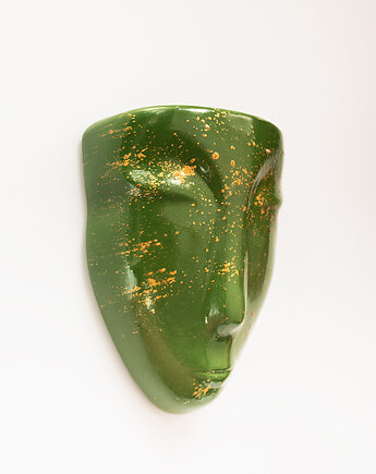 Doniczka głowa na ścianę zielona ze złotem, Lunamit