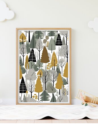 PLAKAT dekoracyjny , skandynawski, las ilustracja, jesienny, black dot studio
