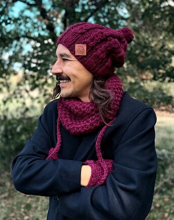 Męska czapka MERINO Smile Bordo + podszewka JEDWAB, Brain Inside