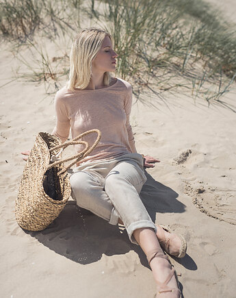 Lniana bluzka dzianinowa pastelowy róż, LENOUI