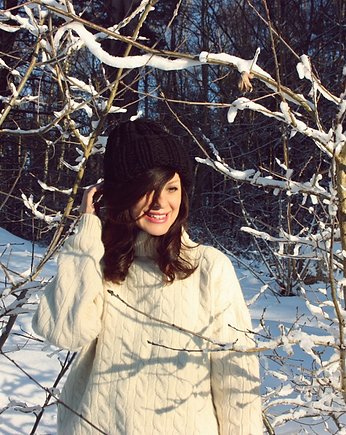 Czarna czapka  chunky beanie  z wełną, Mademoiselle Patrini