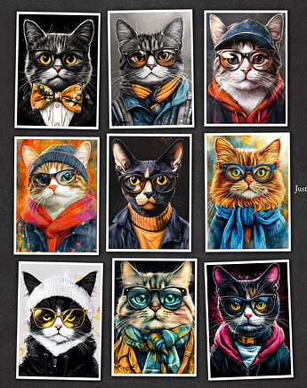 Hipsterskie koty nr 2 - zestaw 9 grafik, JBJart Justyna Jaszke