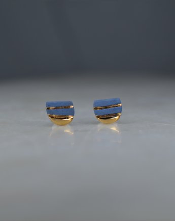 Kolczyki ceramiczne błękitne zdobione złotem COCO ceramics  #044, OSOBY - Prezent dla dwojga