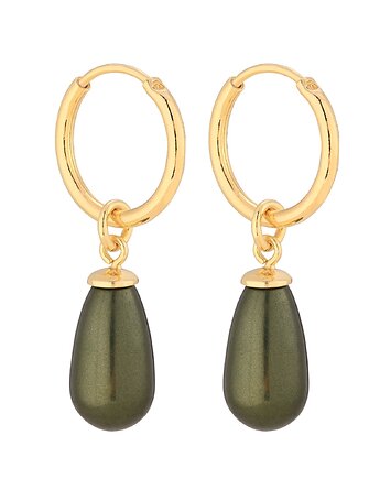 Złote kolczyki koła z zielonymi perłami SWAROVSKI CRYSTAL, SOTHO