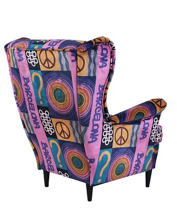 Fotel uszak Barcelona we wzory, kolorowy, patchwork, welurowy, Flamingos