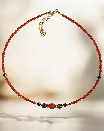 Choker jesienny : karneol, kwarc dymny, czarny turmalin
