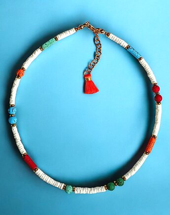 Summer collection: naszyjnik - choker : muszla biała i lawa multicolor, kaktusia