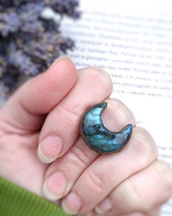 Pierścionek miedziany r.17 labradoryt księżyc lunula, Treemasters Copper Jewelry