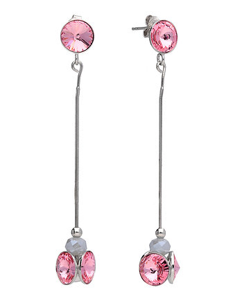 Srebrne kolczyki Swarovski długie różowy kryształ, KOM Biżuteria