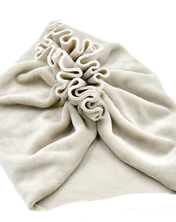 Ciepły turban czapeczka welurowa beżowa na wymiar, FairyBows