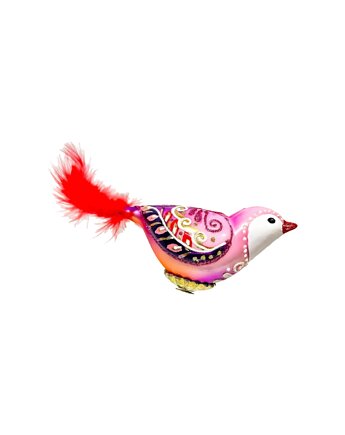 Bombka choinkowa: Różowy ptaszek z piórkiem, Syn Bombkarza