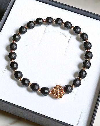 Serce kanciaste : złota lawa, fasetowany onyks mat, hematyt, kaktusia