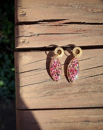 Długie kolczyki wiszące z wrzosem, Figa handmade accessories