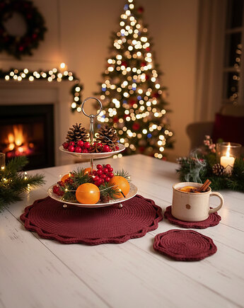 Zestaw 3 podkładek ze sznurka Zimowe Historie na prezent, Barwny Zakątek