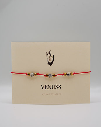 JASPIS DALMATYŃCZYK + hematyty  bransoletka na czerwonym sznurku, VENUSS concept store