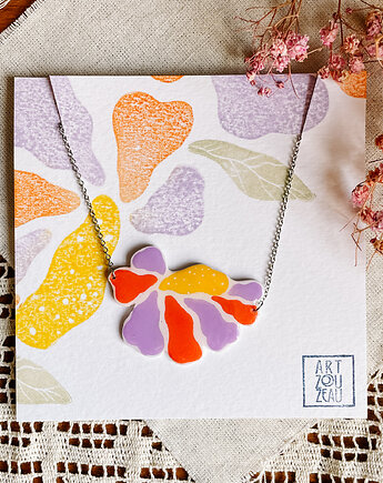 Wyrazisty naszyjnik z motywem kwiatowym - kolorowa biżuteria handmade boho, ArtZouzeau