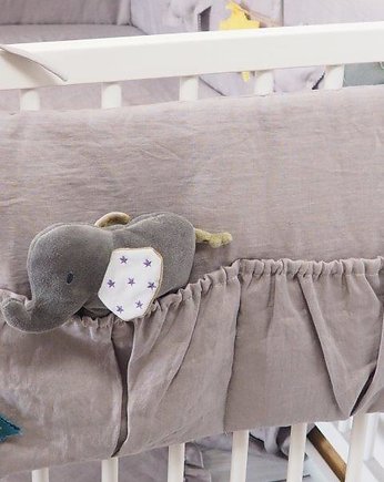Lniany organizer na łóżeczko  szary, OSOBY - Prezent dla 3 latka