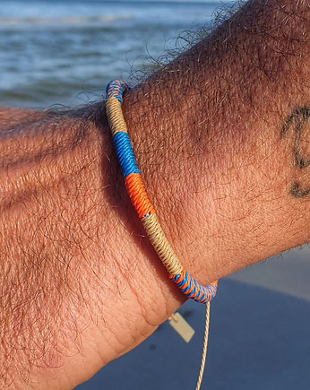 Męska Bransoletka sznurkowa - snake- niebiesko pomarańczowa z jasnym brązem, OSOBY - Prezent dla emeryta