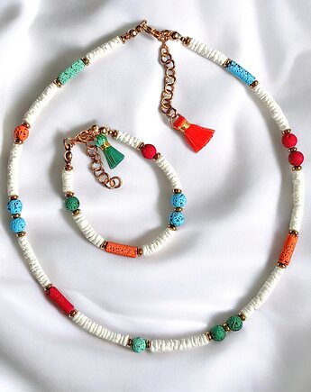 RAZEM TANIEJ! summer collection: naszyjnik i bransoletka : muszla biała i lawa, kaktusia