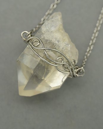 Naszyjnik Talizman kryształ górski wire wrapping, Agata Rozanska