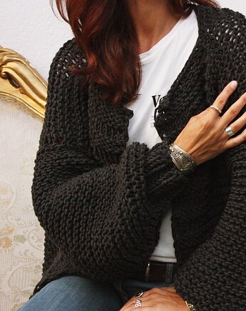 Grafitowy kardigan oversized  merino bulky, Mademoiselle Patrini