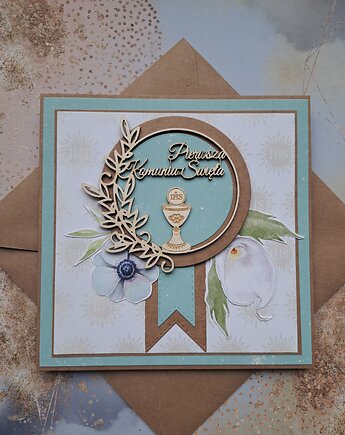 Kartka na Pierwszą Komunię Św. dla chłopca (w kopercie), Kartkodzielo