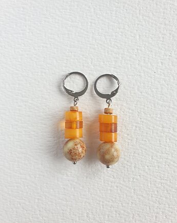 Kolczyki z bursztynem SZASZŁYKI  jaspis cesarski beżowy