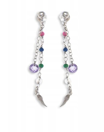 Kolczyki srebrne 925 z cyrkoniami i skrzydełkiem wiszące, Ade Art