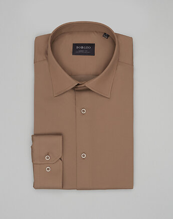 Koszula lumia 00640 długi rękaw beżowy classic fit, BORGIO