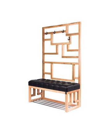 Ławka Szafka Pufa Pikowane Siedzisko Ekoskóra Czarny Wieszak LPP-74, EMRA WOOD DESIGN