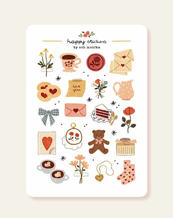 Słodka Miłość - arkusz papierowych naklejek A6, Och Monika