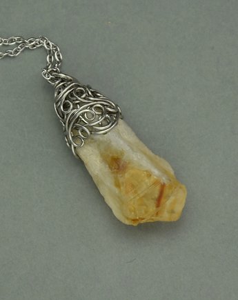 Wisiorek Talizman surowy cytryn wire wrapping, Agata Rozanska