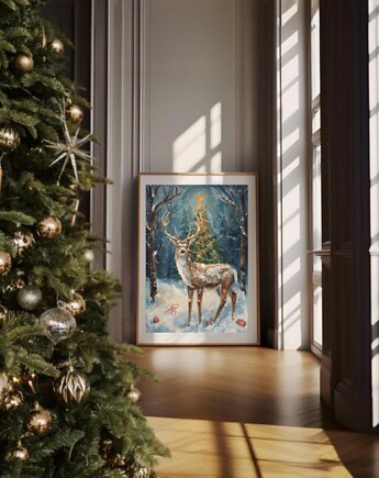 PLAKAT świąteczny jeleń grafika Boże Narodzenie renifer, black dot studio