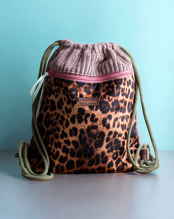 Workoplecak z przednią kieszenią panterka, raspberi