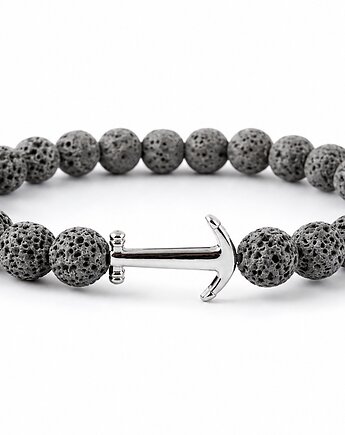 Bransoletka męska STONE ANCHOR-szara lawa wulkaniczna, ISSI Jewelry
