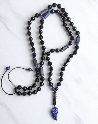 WING : lapis lazuli, onyks, turmalin : supełkowany : skrzydło anioła, kaktusia