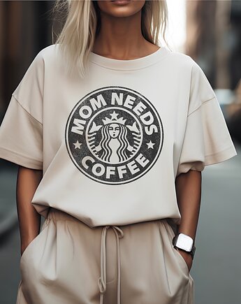 T- shirt Damski oversize MOM NEEDS COFFEE, Pulcino shop