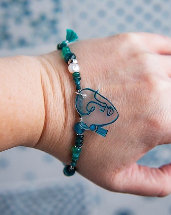 Turkusowa bransoletka z kamieni z ręcznie rysowaną zawieszką, Pintura