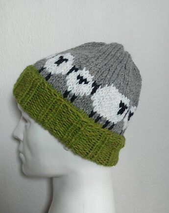 PROMOCJA jedna sztuka! czapka unisex ze 100% miękkiej wełny, owieczki, cosy creation