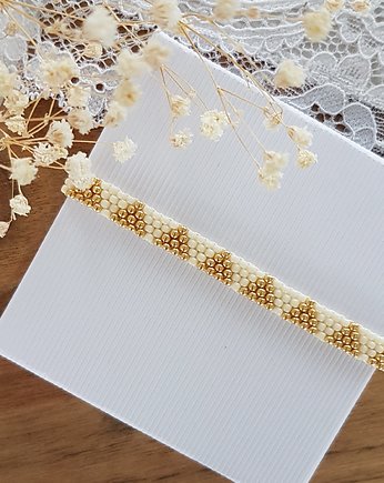 Bransoletka trójkąty złoto-kremowe, LEI handmade 