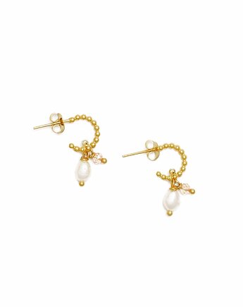 Kobiece i eleganckie kolczyki z Perełką i różowym kryształkiem, Kulka Bransoletki