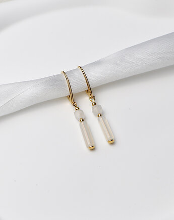 Kolczyki pozłacane - Kamień Księżycowy, Biały Agat, Bring Biżuteria