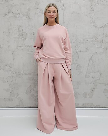 Sarai wygodny komplet bluza i szerokie spodnie z zakładkami Powder Pink, Ablush