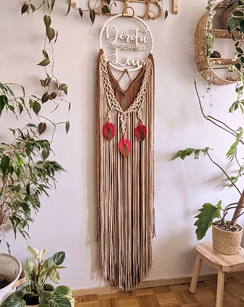Długi pleciony łapacz snów makrama, duża dekoracja w stylu boho, Dary Rusałki